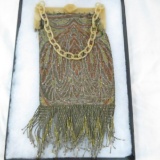 Antique beaded purse label says made in France
