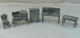 5 Pieces Kilgore Cast Iron Dollhouse Furniture