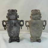 2 Antique Soapstone Urns