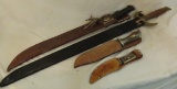 2 knives & 2 swords with sheaths