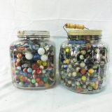 2 Large jars filled with Vintage marbles