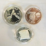 3 Commemorative Silver Dollars 1983, 1987, 1988
