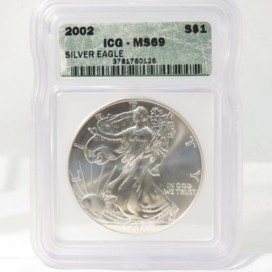 2002 American Silver Eagle ICG Graded MS69