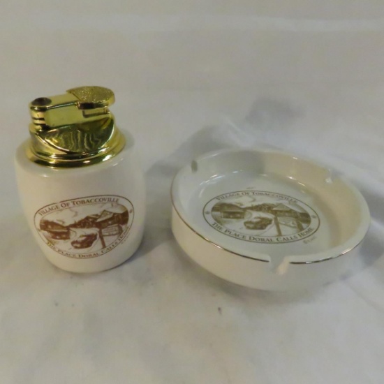 Village of Tobaccoville lighter and ashtray set