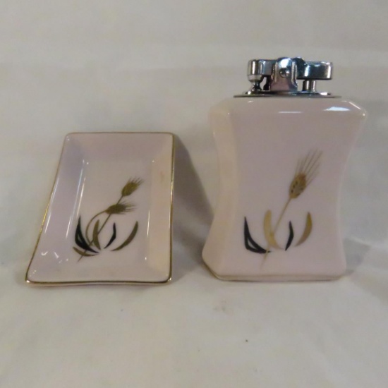 Vintage Japan lighter and ashtray set