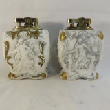 2 ceramic Japan Lighters with hand painted accents