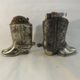 2 made in Japan silverplate cowboy boot lighters