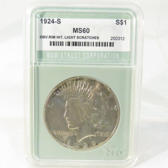 1924 S Peace Silver Dollar Numitrust graded MS60