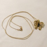 10kt yellow gold necklace & pendant with sapphire