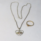 Sterling and 10K black hills gold ring & necklace