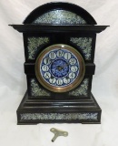 Wood & blue delft shelf mantel clock
