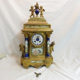 French hand painted gilt porcelain mantel clock