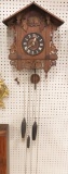 German carved wood 3 weight cuckoo clock