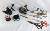 Fishing reels, line, electric knife, scissors