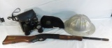Parris trainer rifle, cap, binoculars