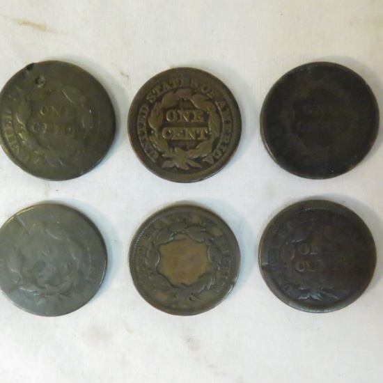 6 Large Cents 1817,1822,1843,1846,1847 & no date