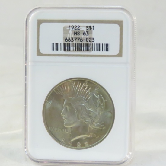 1922 Peace Silver Dollar NGC Graded MS 63