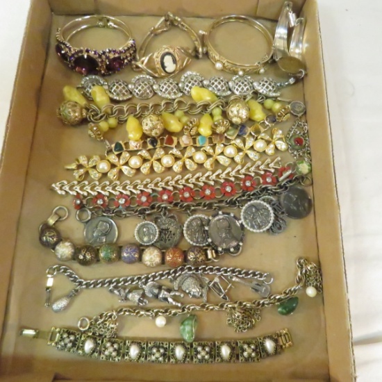 Vintage costume jewelry and charm bracelets