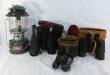 3 pairs of binoculars and 1 lantern