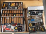 3 vintage metal tool boxes with lures and gear