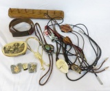 Bolo ties, belt buckles and wall rack