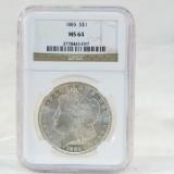 1885 Morgan Silver Dollar NGC Graded MS 64