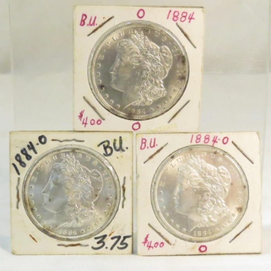 3 1884 O Morgan Silver Dollars all BU