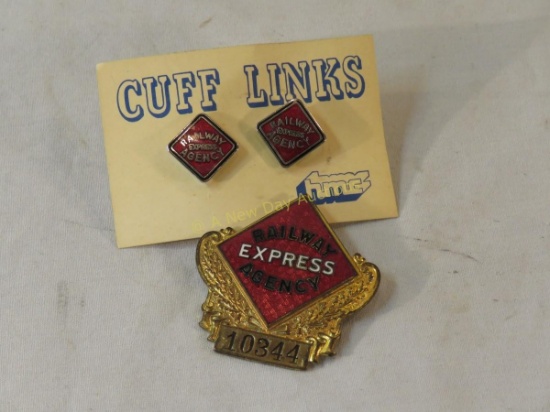 Railway Express cufflinks and badge