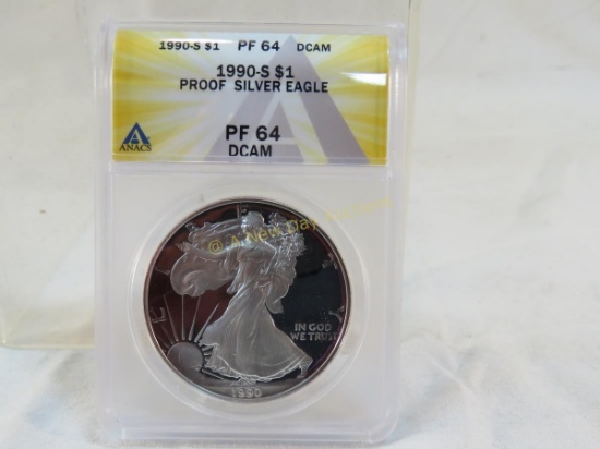 1990 S $1 Silver Eagle ANACS Graded PF64 DCAM