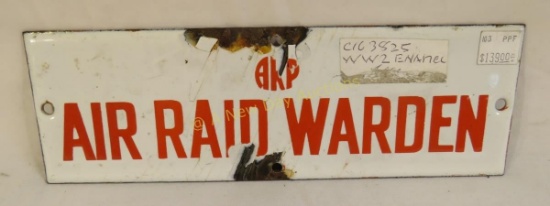 WWII Enamel Air Raid Warden Sign