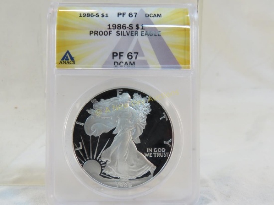 1986 S $1 Silver Eagle ANACS Graded PF67 DCAM