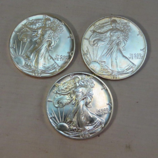 1987, 1989, 1991 American Silver Eagles