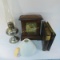 Mantle Clock, Oil lamp, and Records