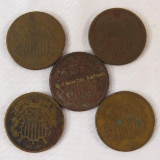 5 2¢ Shield Coins 1864 x 2 & 1865 x 3