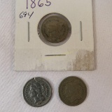 1865 & 1867 3 Cent Nickels