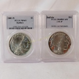 2001 D & 2001 P Buffalo Silver Dollars PCGS MS69
