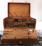Vintage Alligator skin suitcase & vanity jars