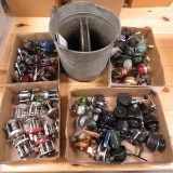 Fishing reels, bucket and other gear