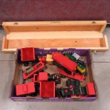 Wooden trains and case for nice engine