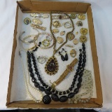 Antique lockets, brooches, glass beads & jewelry