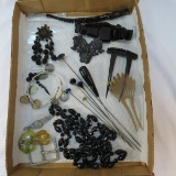 Antique hat pins, hair combs & jewelry