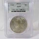1922 Peace Silver Dollar PCGS Graded MS64