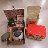 Vintage Picnic tin, kids hamper, suitcase