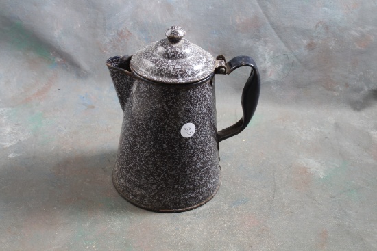 Antique Grey Speckled Enamelware Campfire Coffee Pot