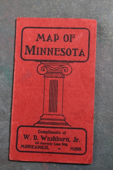 1901 W.D. Washburn Pocket Fold Out Map of Minnesota Very Good Condition