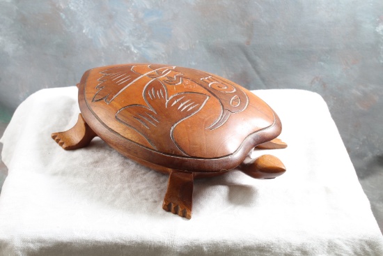 Carved Wooden Tortoise Turtle Dresser Box