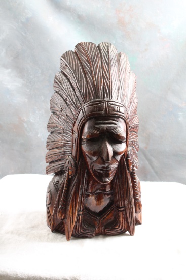 Hand carved Wooden Native American Indian Chief Bust