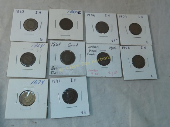 10 Indian Head Cents 1863,1864,1868,1874, etc.