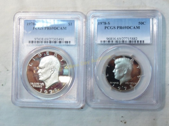 1978 S Eisenhower $1 & Kennedy 1/2 PCGS PR69