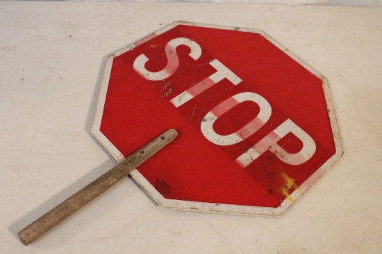 Vintage Double Sided Highway Handheld Wood Sign STOP and SLOW